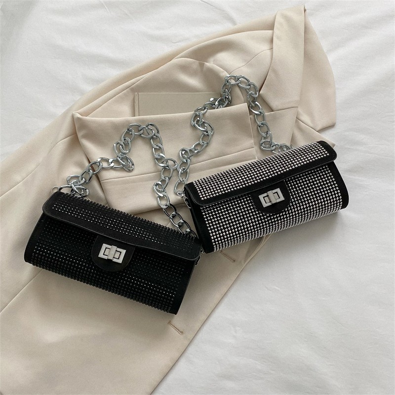 Women's Shoulder Bag 2023 Internet Hot Fashionable Fashion Rhinestone Small Square Bag European and American Style Exotic Chain Underarm Crossbody Bag