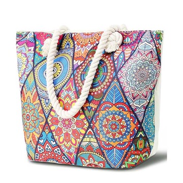 大容量印花帆布沙滩包棉绳手提多功能购物袋时尚女士帆布包