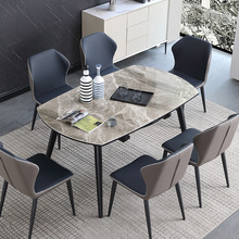 岩板餐桌现代简约圆餐桌多功能伸缩北欧小户型吃饭桌椅组合