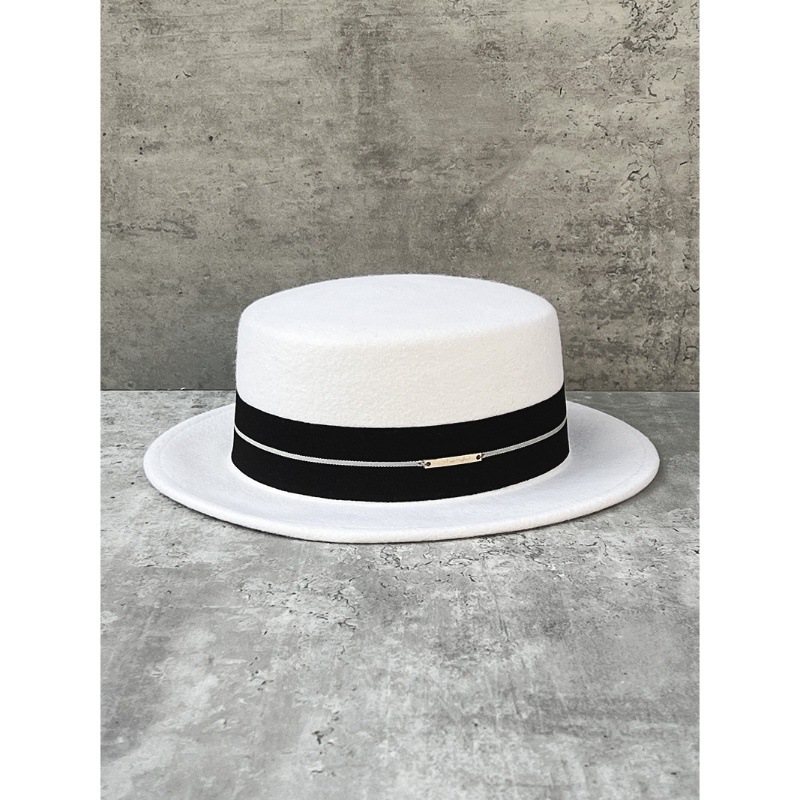 简约有气质平顶羊毛呢礼帽男女秋冬英伦复古平沿毛呢毡帽韩版百搭