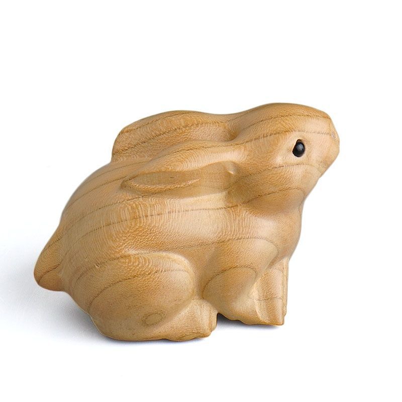 普生缘桃木兔子摆件木雕实木雕刻木质木兔十二生肖木客厅木兔子