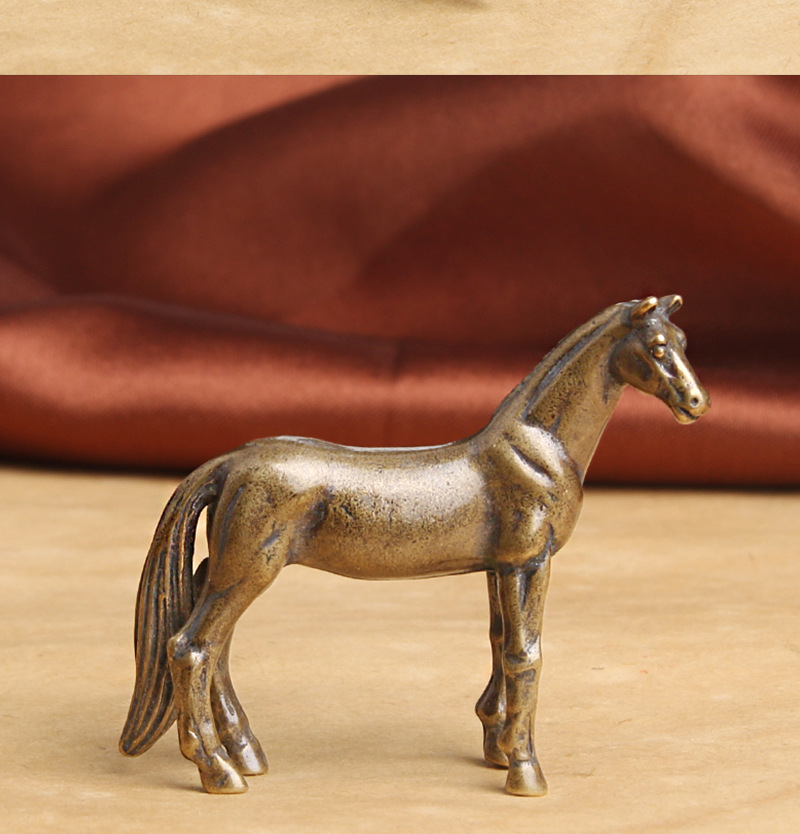 黄铜做旧骏马摆件马到成功生肖马转运摆饰茶宠文玩收藏老铜器批发