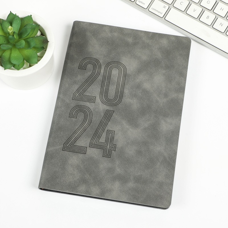 All English Foreign Trade Notebook 2024 Spanish Schedule Book 365 Days Soft Leather Efficiency Book Can Be Customized Logo