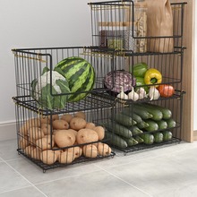 厨房置物架多层落地金属铁艺收纳筐网格篮大号可叠加水果蔬菜篮子