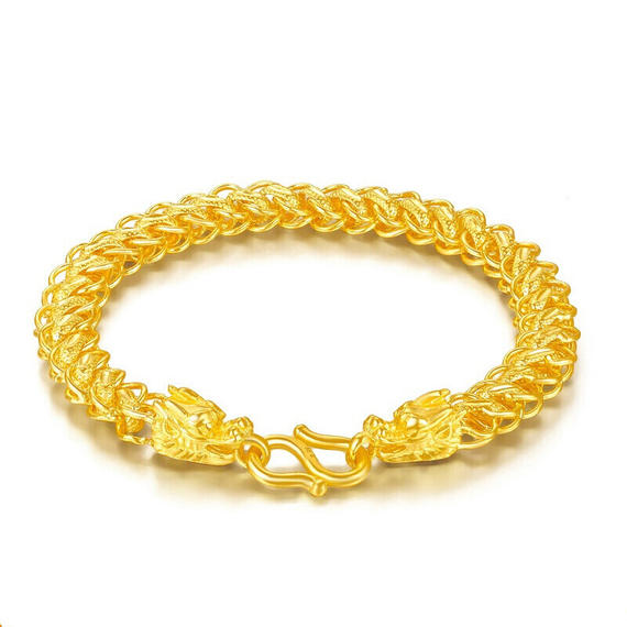 足金9999男女手链泰国四方龙骨大金链子龙头加粗显粗霸气老板链