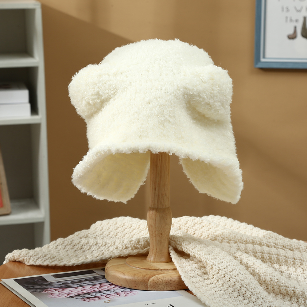 Korean Warm Cute Bear Hat Ins Style Earflaps Woolen Hat Winter Windproof Big Cap Face-Looking Small Knitted Hat