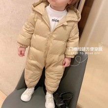 连体衣羽绒服婴儿连体棉衣秋冬加厚保暖羽绒爬行服儿男童女童爬服