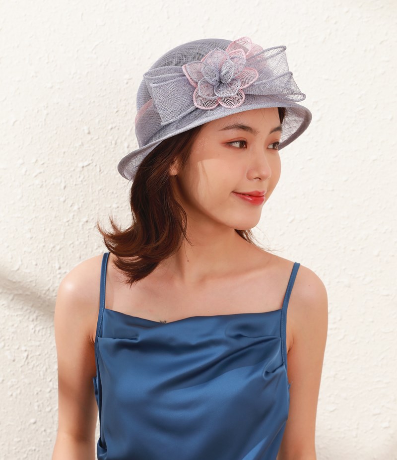 华巧 英伦女王风麻纱帽 复古卷边 帽檐遮阳时装帽夏日防晒帽子女