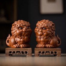 创意国潮风招财陶瓷狮子一对中式家居客厅桌面吉祥物装饰工艺品
