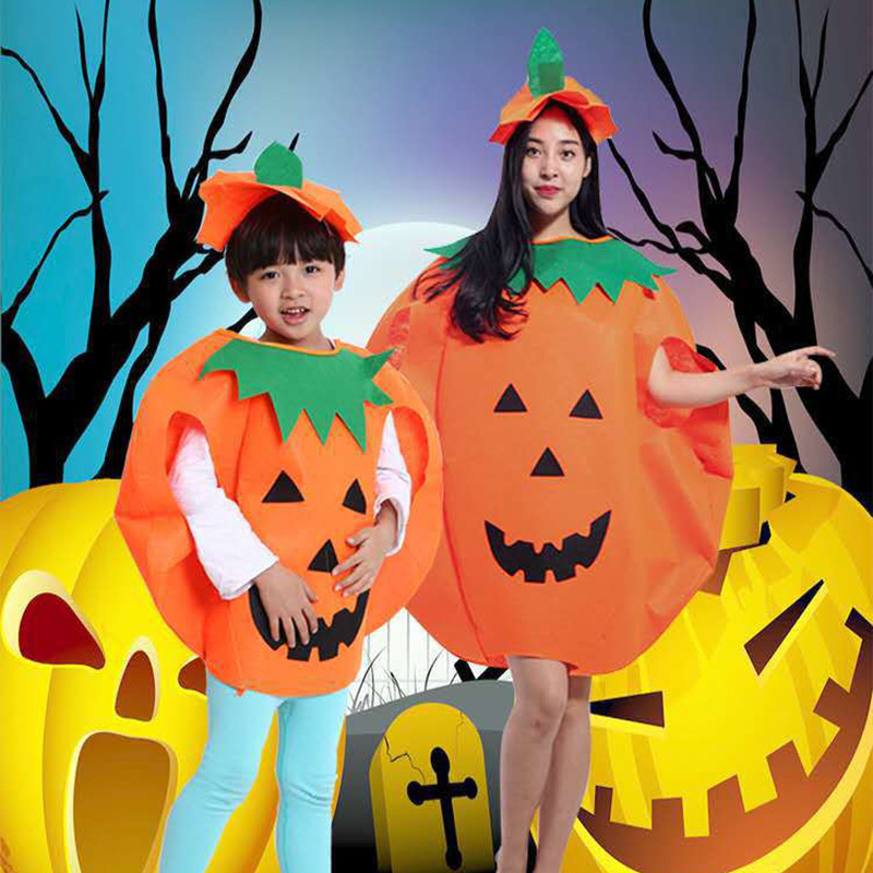 南瓜帽批发南瓜衣服万圣节服装 亲子活动儿童南瓜化妆表演衣服