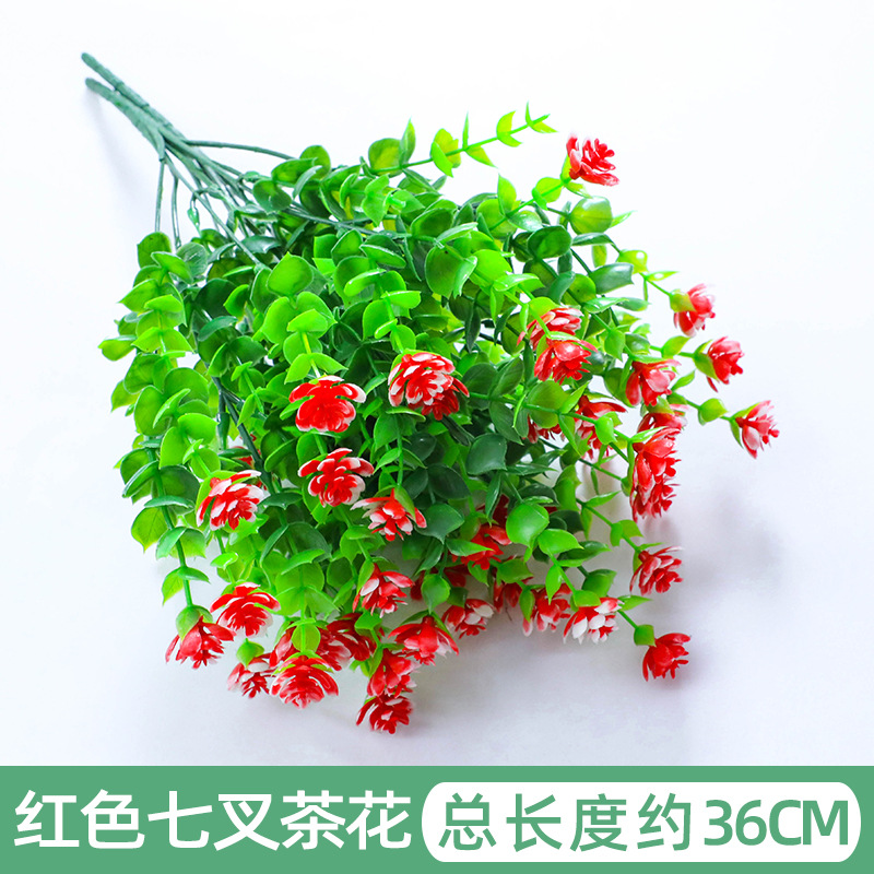 Eucalyptus Camellia Artificial Flowers Artificial Flower Outdoor Fake Flower Furnishings Decorative UV-Proof Plastic Green Shrub