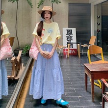 实拍 韩chic简约人手一件多巴胺色时尚套装立体蝴蝶结T恤+半身裙