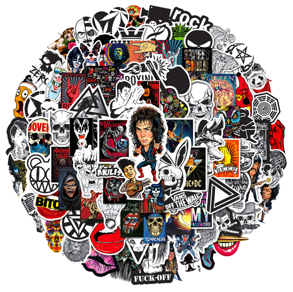 100张摇滚rock乐队赛博朋克风涂鸦个性背景墙冰箱装饰防水ins贴纸