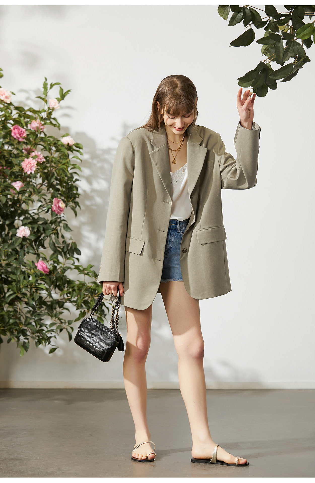 米可帛恩秋季新款宽松休闲西装外套中长款廓形西服上衣82964a