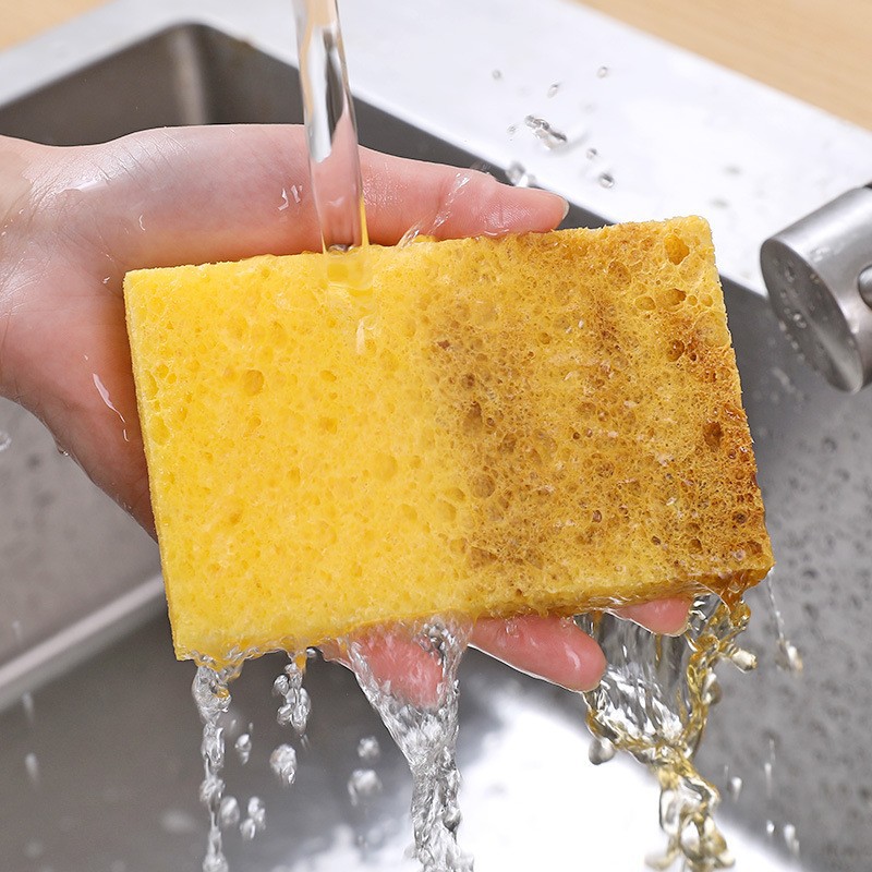 Compressed Wood Pulp Cotton Absorbent Expanded Wood Pulp Sponge Kitchen Dish Towel Cleaning Sponge Block Non-Stick Oil Scouring Pad