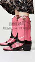 跨境独立站ins时尚走秀粗跟短靴Cowboy Ankle Boots女鞋仙女