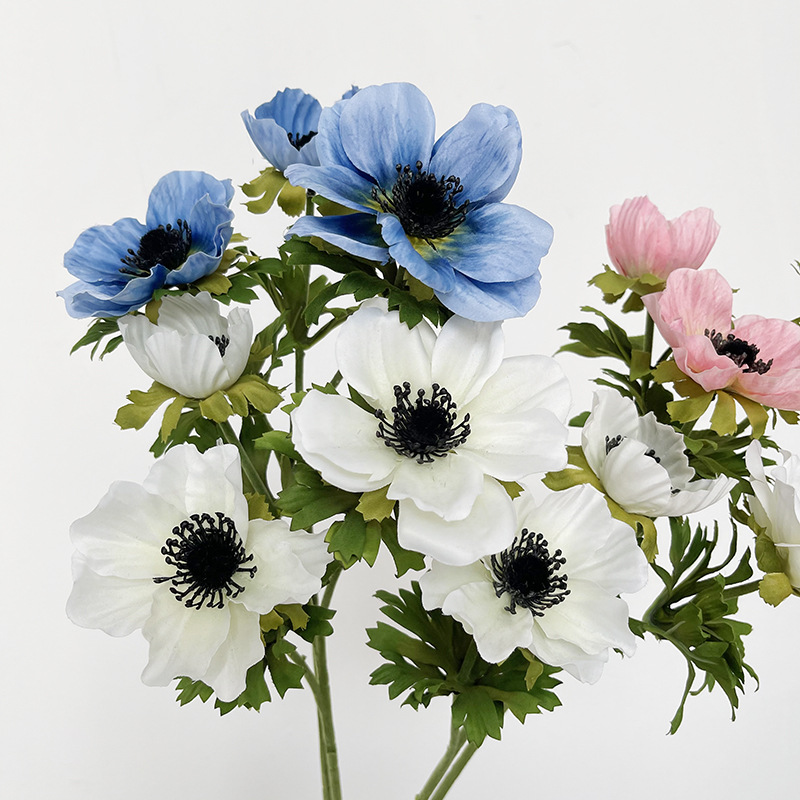 仿真花银莲花样板房桌面摆放绢花家居室外布置婚庆造景新娘捧花束