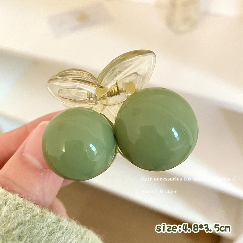 Korean Style Simple High Sense Grip Green Pearl Barrettes Elegant Large Shark Clip Women's Head Tied-up Hair Headdress