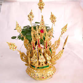 泰国皇冠东南亚宝塔龙头凤尾孔雀头饰水钻宝石发饰发箍表演拍照戏