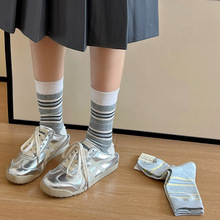 春日限定女士条纹袜子女纯棉中筒袜夏季薄款运动夏天日系堆堆袜
