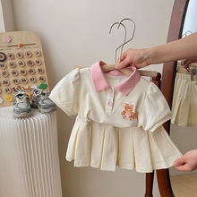 女童jk套装夏季学院风儿童洋气百褶裙子韩版女宝宝夏装短袖两件套