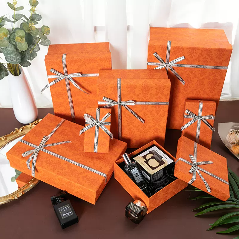 新款护士节橙色蝴蝶结天地盖礼盒口红香水礼品盒化妆品礼物包装盒