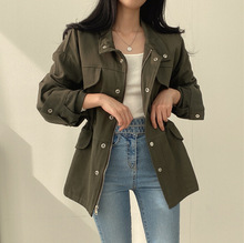 韩版新款宽松时尚抽绳收腰短款百搭休闲工装夹克外套