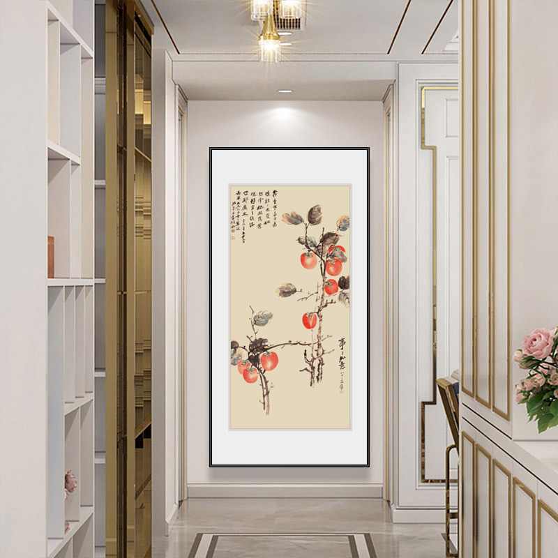 事事如意新中式入户玄关卡纸装饰画走廊过道国画宣纸挂画竖版壁画