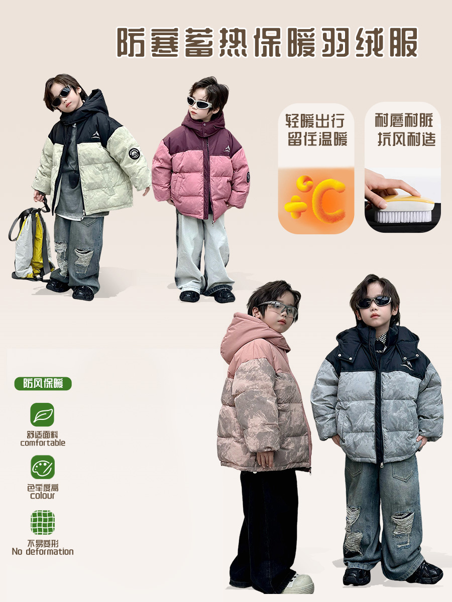 children‘s down jacket 2024 winter hooded high collar baby boys medium and big children warm fashionable winter clothes coat fashion