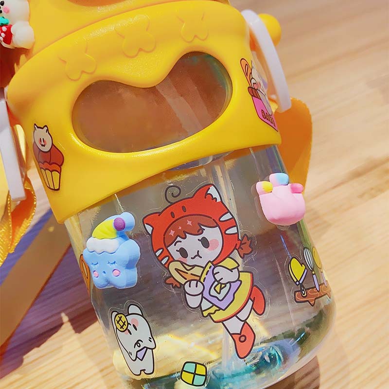 High Quality New Children Cartoon Cute Plastic Cup Unisex Good-looking with Rope Handle Cup with Straw