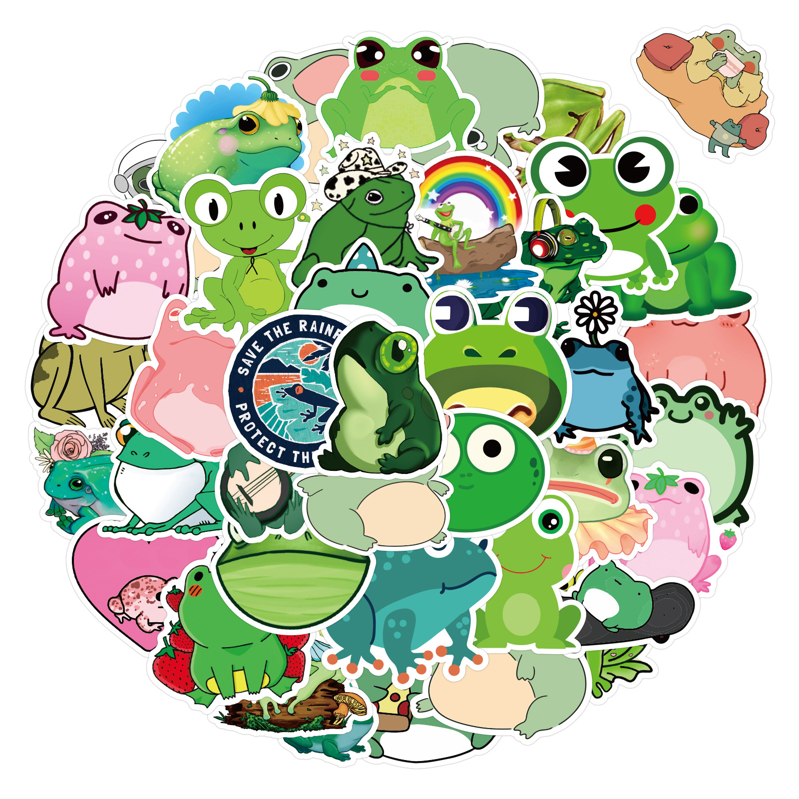 50张可爱青蛙涂鸦防水贴纸汽车行李箱笔记本滑板车水杯贴纸批发