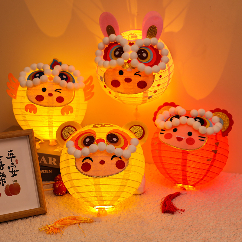 New Year Handmade Diy Zodiac Three-Dimensional Luminous Lantern Dragon Year Lantern Children Portable Cartoon Chinese Lantern