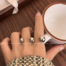 韩版小众设计金属圆珠球戒指 ins简约冷淡风双指叠戴开口指环戒子