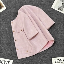 淡粉色小香风短袖西装外套女2024年夏季新款韩版百搭气质温柔西服