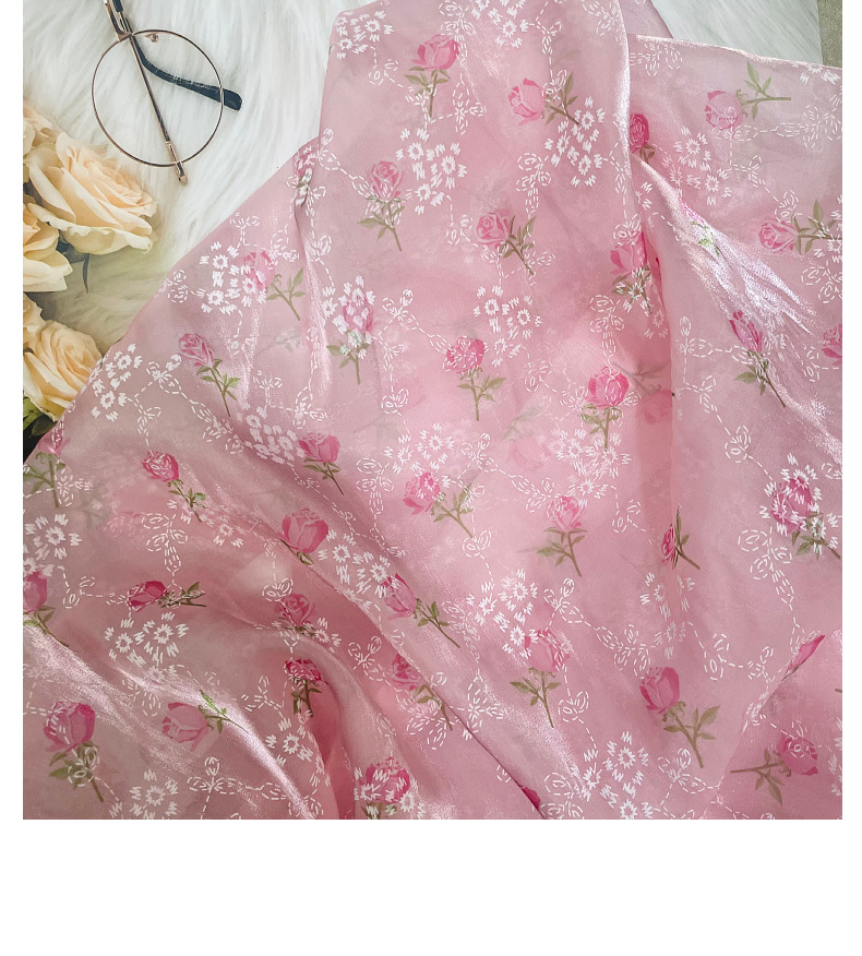 百合缎欧根纱印花面料 亮丝闪光缎面欧根纱玫瑰印花布料 童装软纱详情17