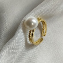 淡水珍珠s925银8-9nn圆白亮高品质珍珠戒指简约