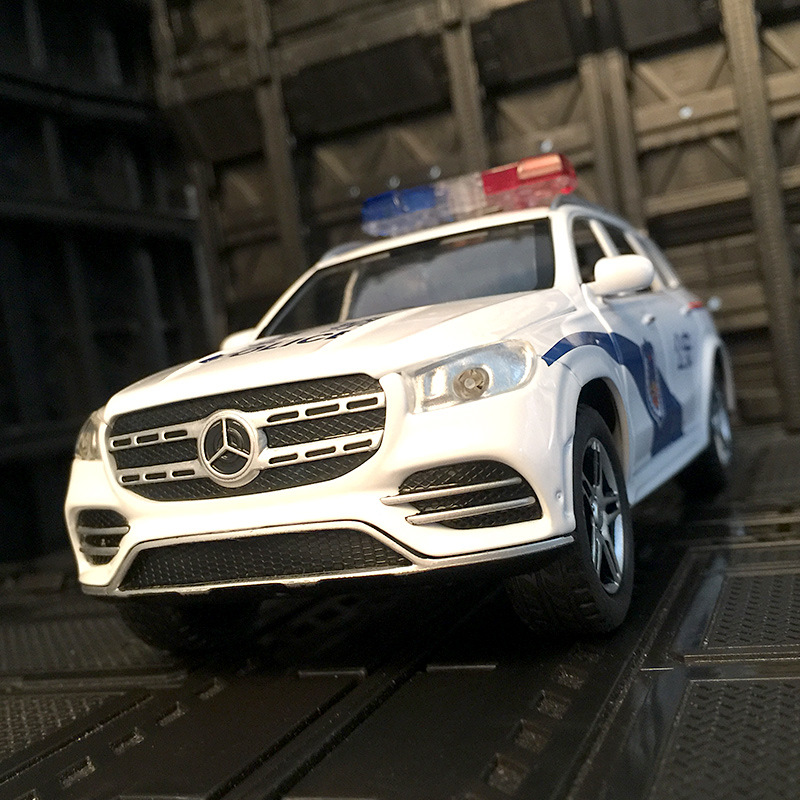 驰美c313仿真奔驰gls580警车合金汽车模型警笛警灯效果男孩玩具车