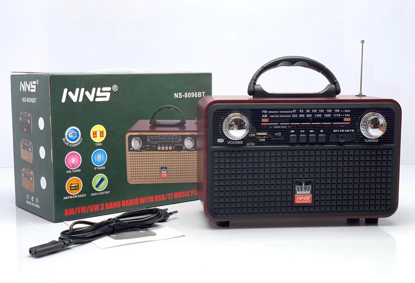 New NS-8096bt Retro Wood Wireless Bluetooth Speaker Portable Outdoor Radio Plug-in Card Bluetooth Speaker