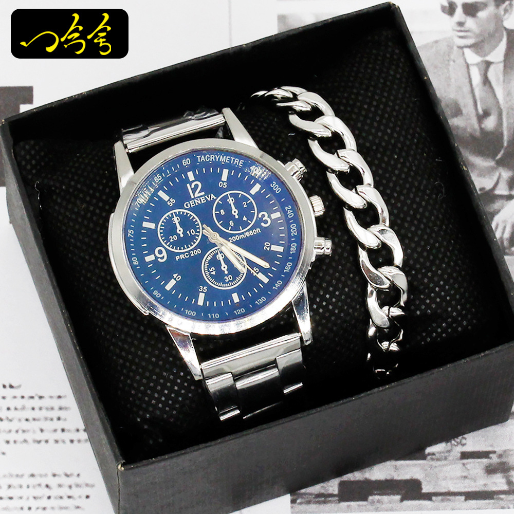 wristwatch titanium steel bracelet新款男士手表嘻哈手链套装