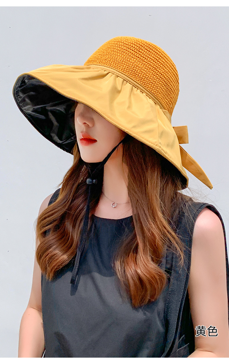 Hat Female Summer Sun Protection Fisherman Hat Big Brim Cover Face Sun Hat Black Glue Uv Protection New Sun Hat