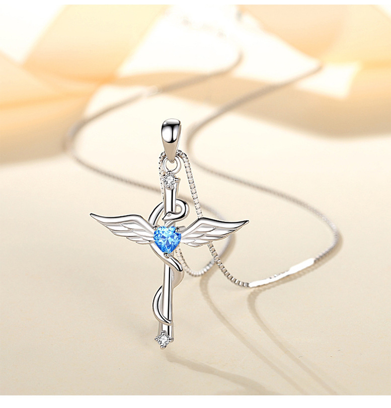 wish热卖欧美天使翅膀十字架吊坠潮锁骨链跨境小众复古个性饰品潮