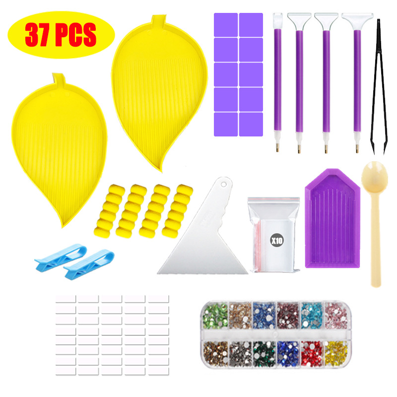 DIY Diamond Painting Tool Kit Package New Leaf Spot Drill Plate Color 28 Grid Storage Box Purple Roller Series