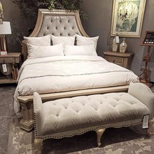 现代简约卧室家用双人床 法式复古实木雕花定制1.8米双人床家具