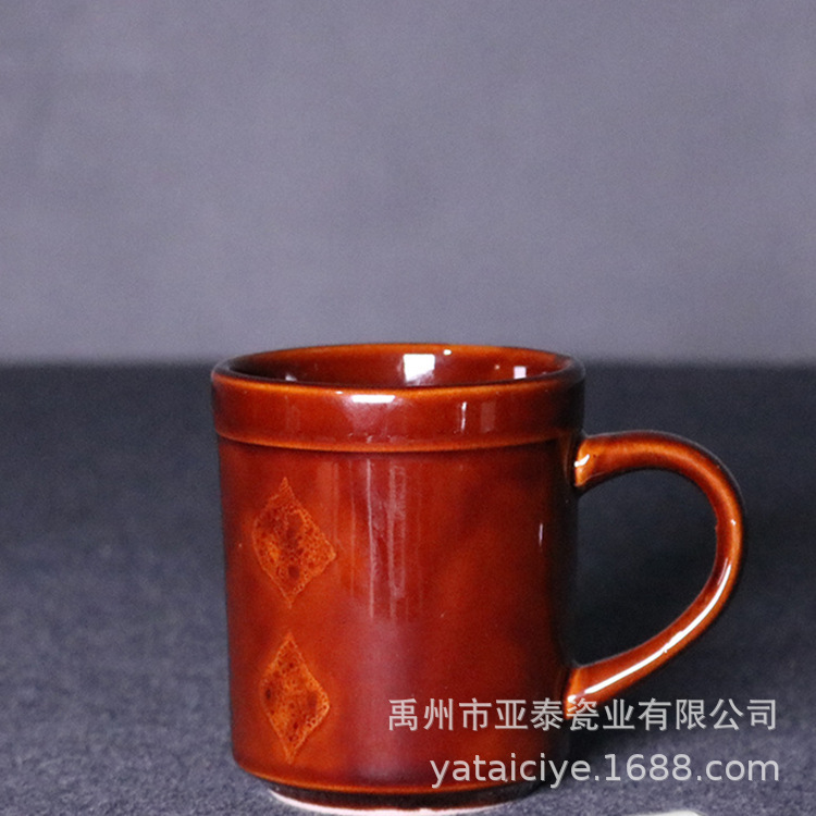 出口复古马克杯陶瓷水杯牛奶咖啡杯早餐杯喝水杯中温炻瓷手绘 MUG