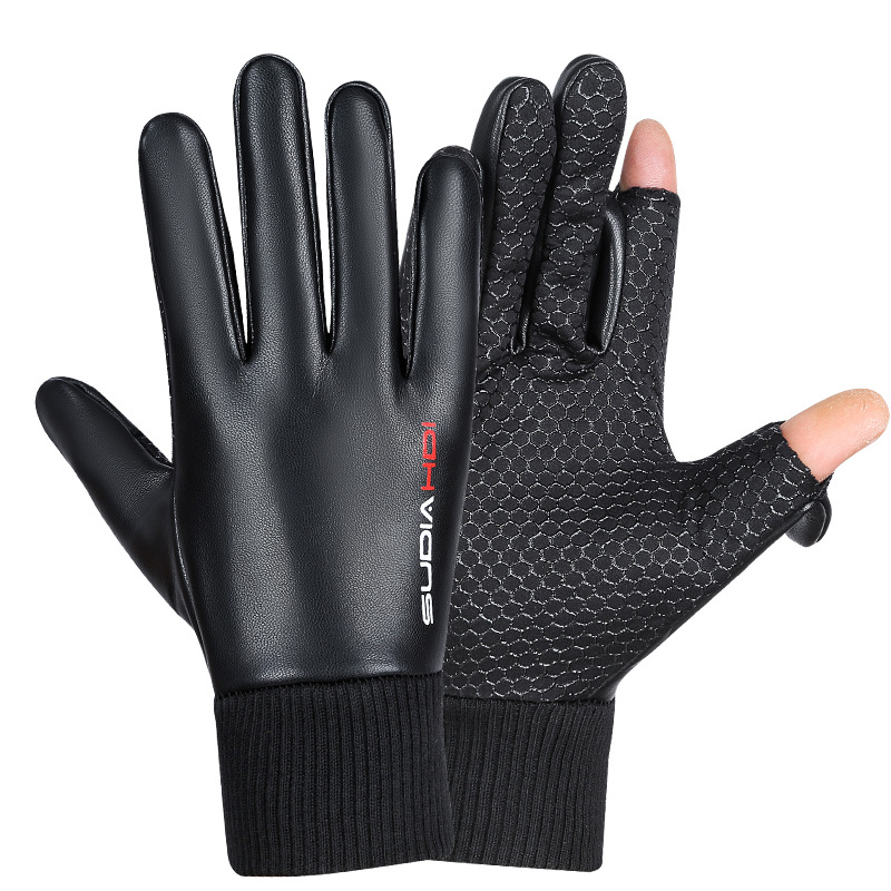 Wholesale Cycling Gloves Autumn and Winter Warm with Velvet Fingerless Gloves Non-Slip Touch Screen Outdoor Ski Leather Gloves