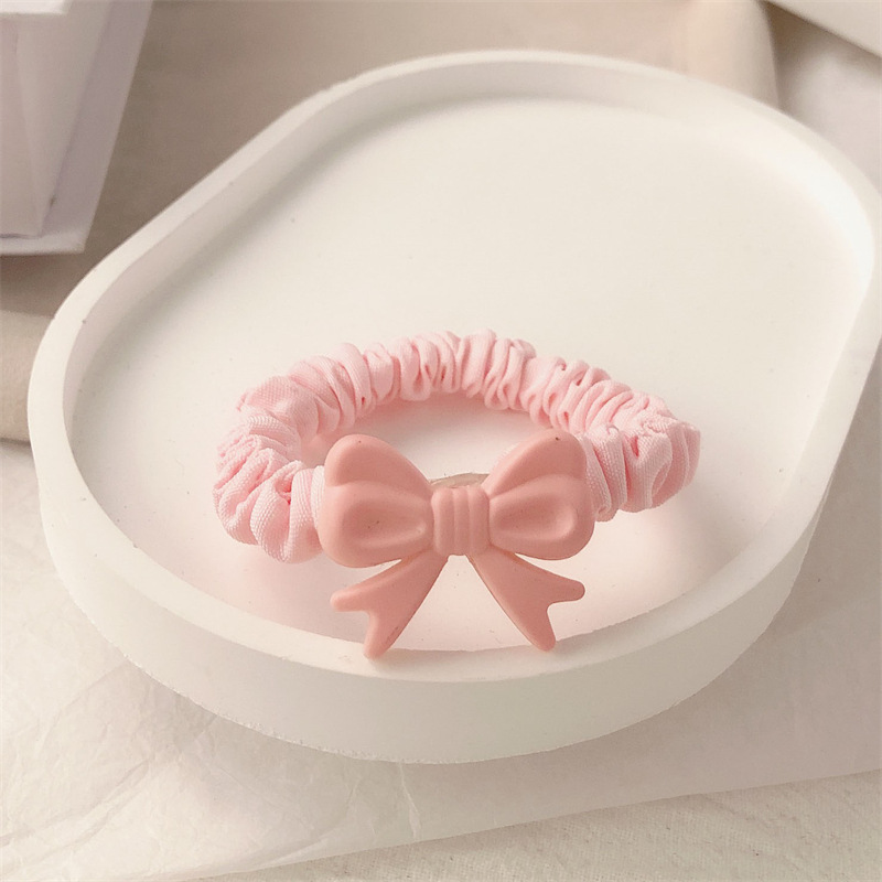 Pink Girl Cute Peach Small Intestine Hair Ring Hair Rope High Elasticity Love Heart Bow Tie Rubber Band Headband Hair Accessories