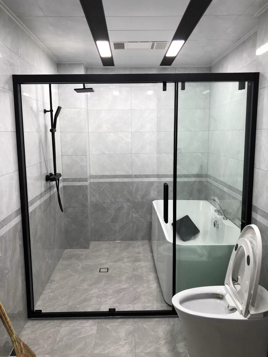 中山淋浴房厂家极窄三扇联动玻璃移门推拉隔断卫生间干湿分离浴室