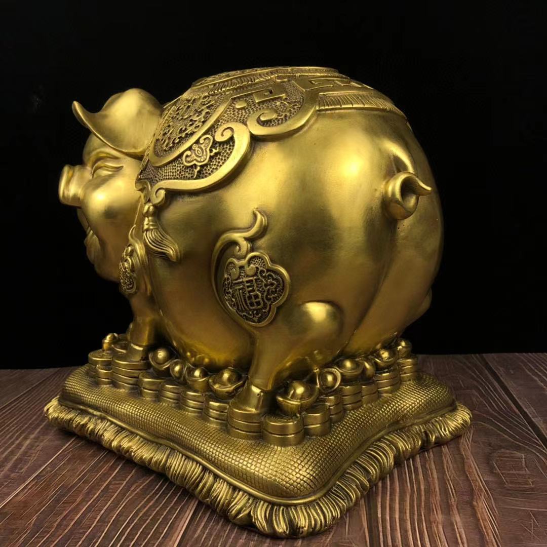 杨铜记纯铜猪元宝金钱猪金猪摆件家具办公客厅工艺品摆件厂家批发