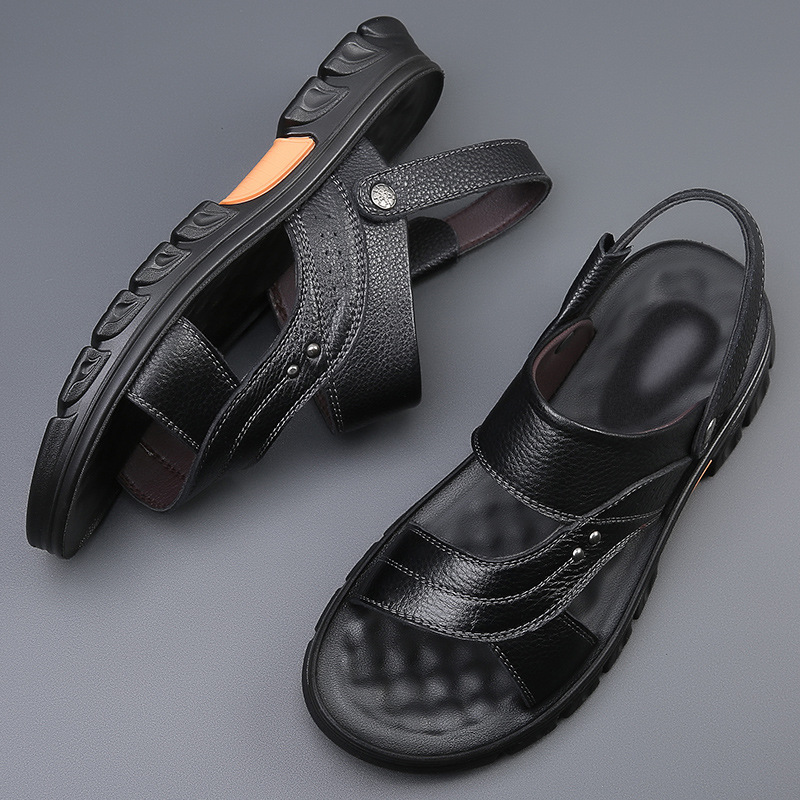 2024 summer new men‘s leather sandals sandals dual-use comfortable latex pad top layer cowhide beach shoes