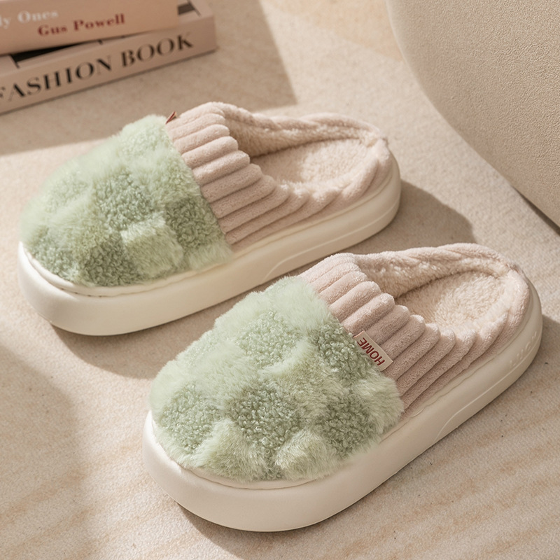 Thick Bottom Plush Slippers Autumn and Winter Home Women's Indoor Home Non-Slip Warm and Simple Confinement Shoes Winter Cotton Slippers